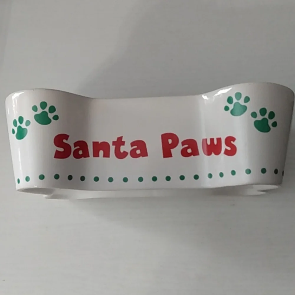 Santa Paws Bone-Shaped Dog‎ Bowl – White – 7.5